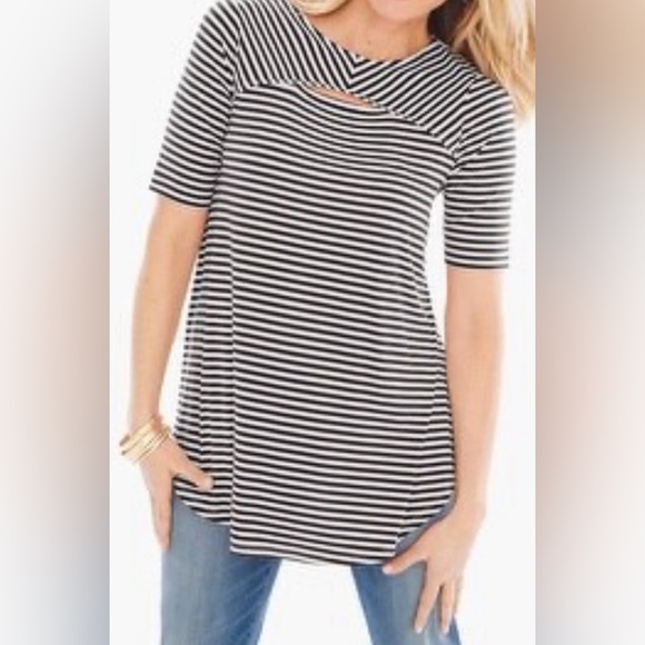 Chico’s Petite Isla Capri Peek-A-Boo Cutout Black & White Striped Top 🥳HP🥳🥳 - Picture 6 of 6